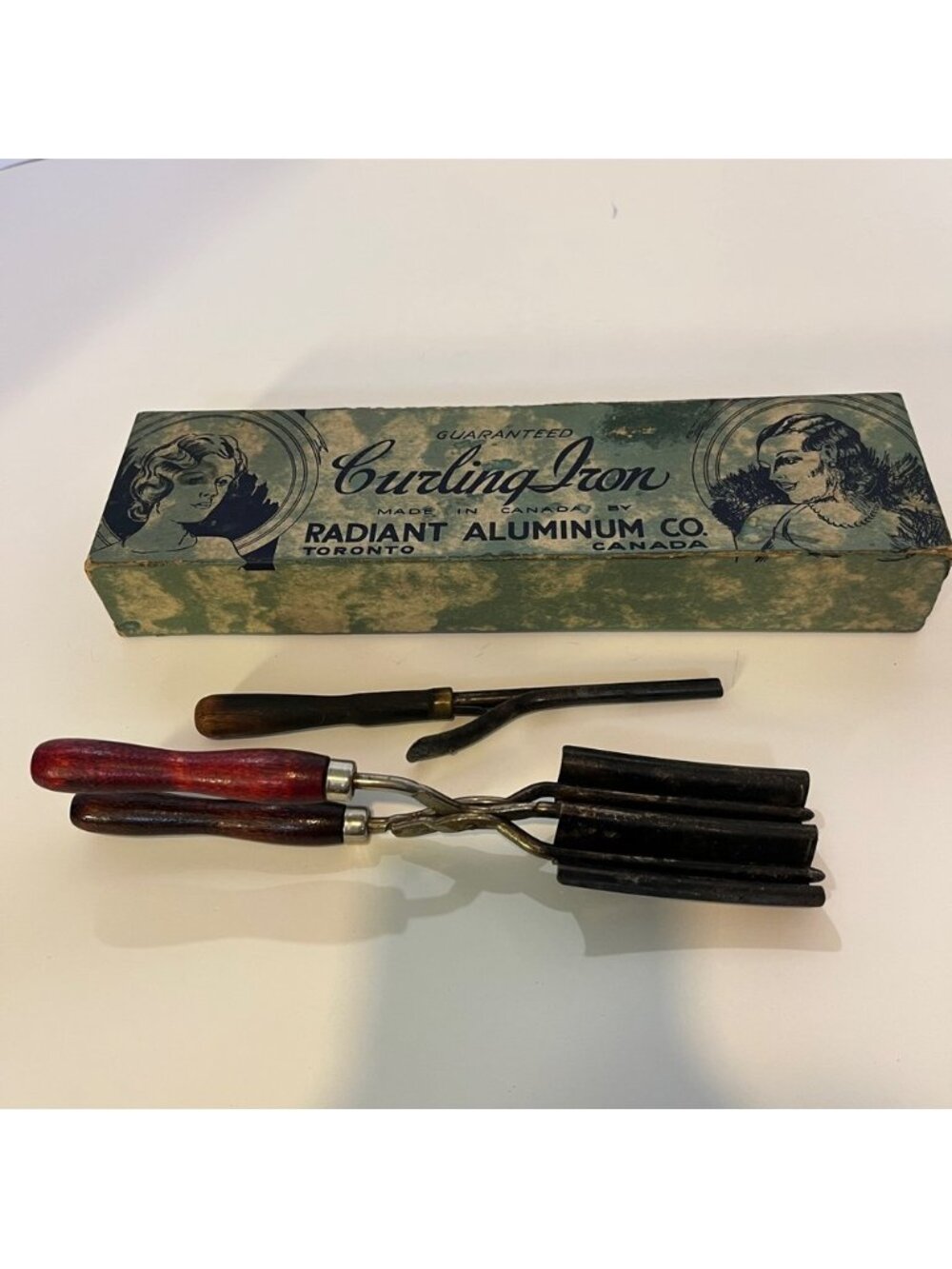 1900s Antique Vintage Curling Iron Made in Canada Toronto Radiant Aluminum Box